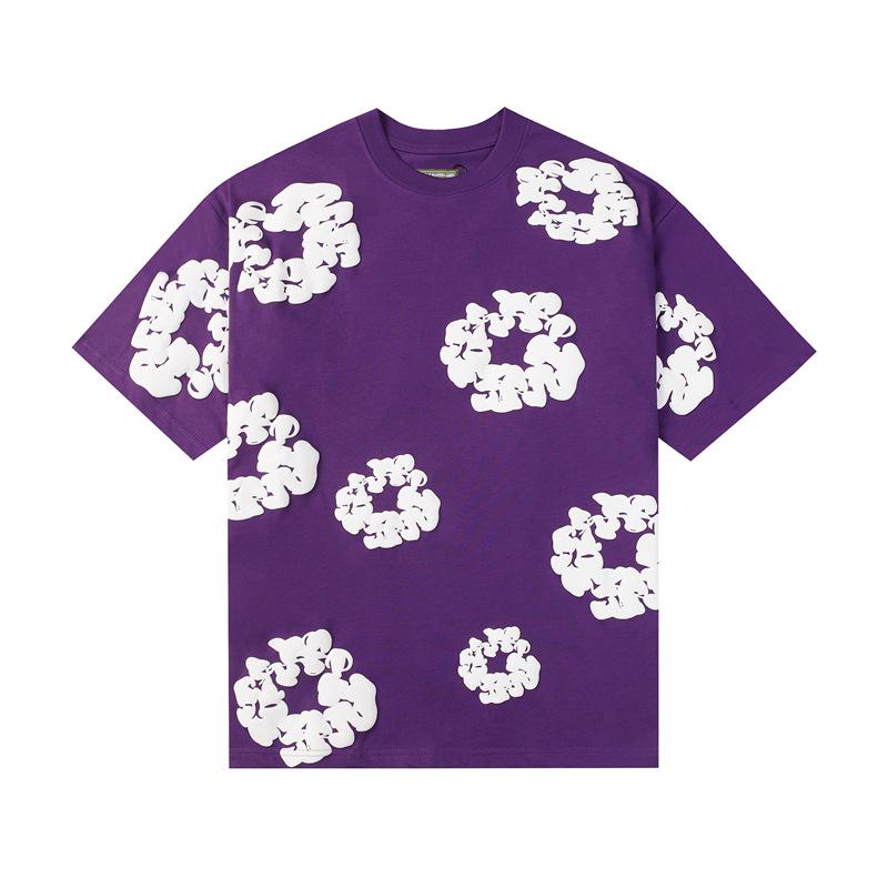 StrideBox 2024 Classic Kapok Foam Print Unisex Loose Round Neck T-Shirt Small paars