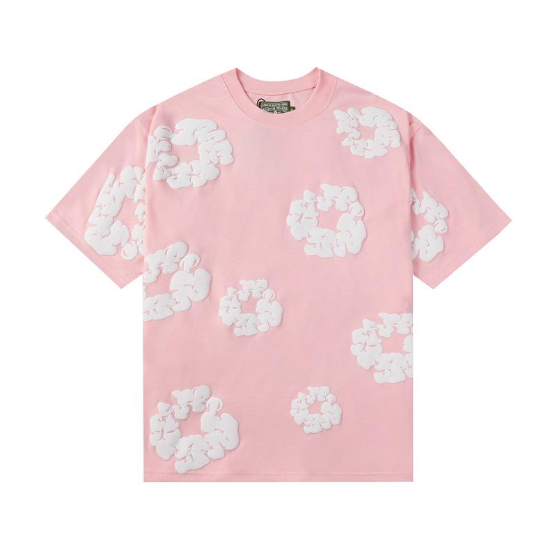 StrideBox 2024 Classic Kapok Foam Print Unisex Loose Round Neck T-Shirt Small roze