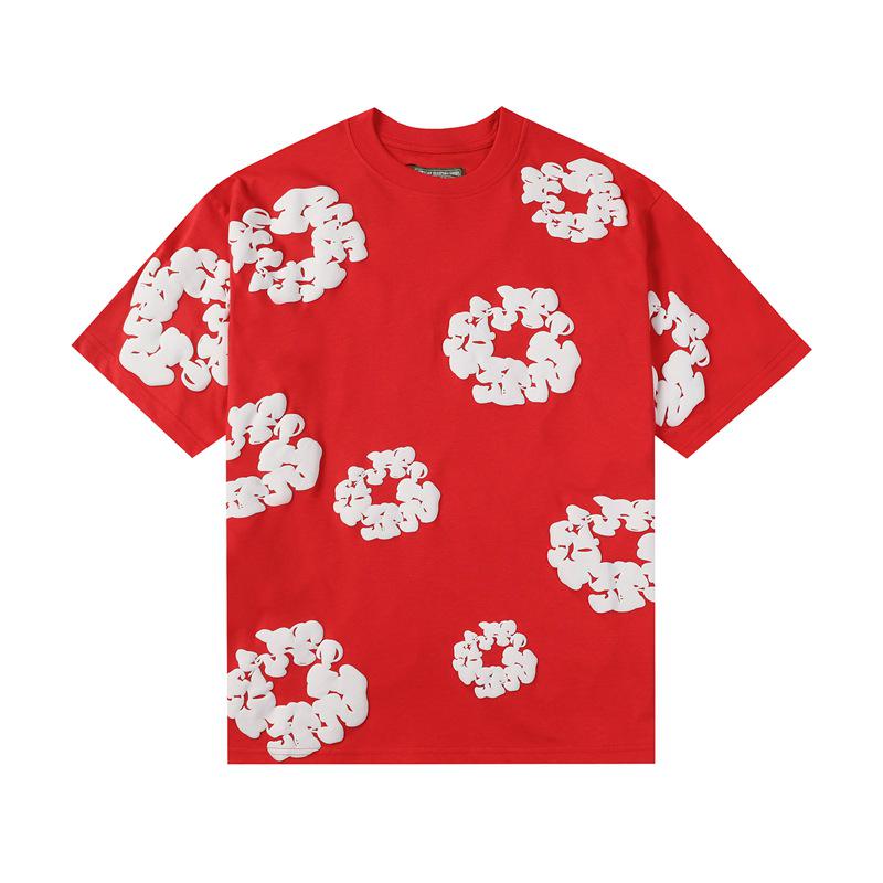 StrideBox 2024 Classic Kapok Foam Print Unisex Loose Round Neck T-Shirt Medium rood
