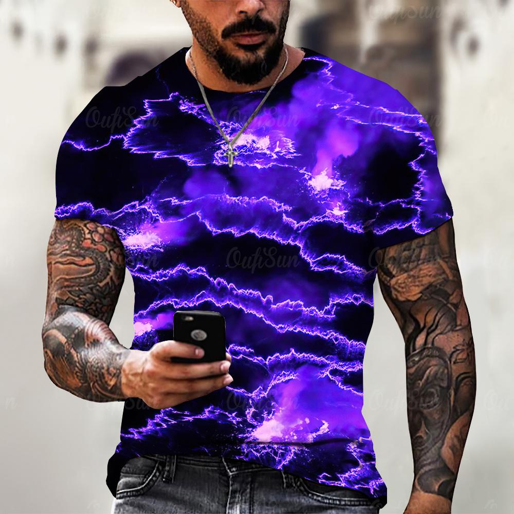 ETST28 Zomer Nieuw Heren T-shirt Casual Bliksem Cool 3D Digitaal Bedrukt T-shirts voor Heren Korte Mouw T-shirt Oversized Herenkleding 5XL