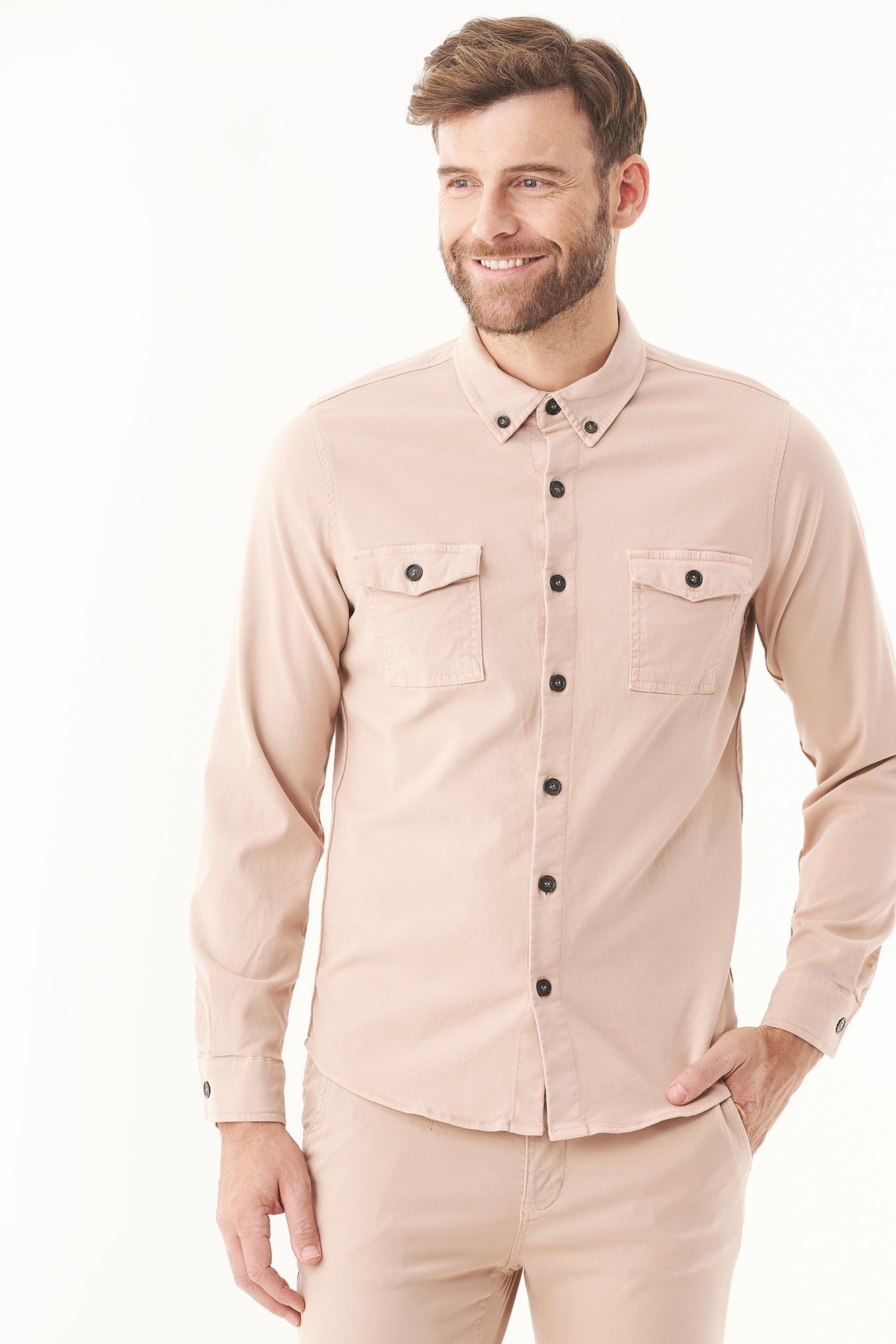 ORGANICATION Herren vegan Hemd Tencel Bio-Baumwolle Beige