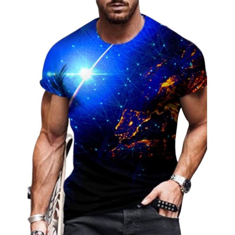 Happy Show Nieuwe zomer herenmode T-shirt persoonlijkheid sprankelende Starlight bedrukte heren T-shirt top 2XL blauw