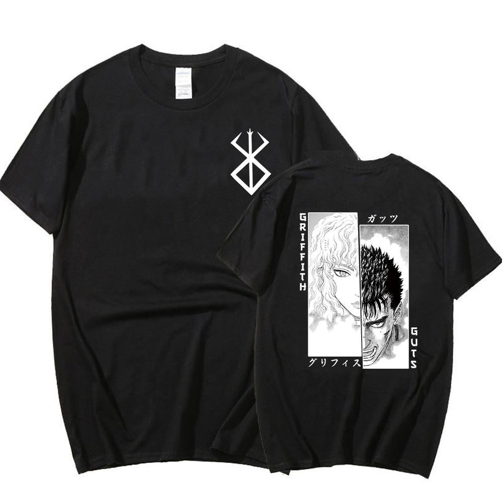 ZSIIBO Happy Girl Mannen Vrouwen T-shirt Anime Lef Griffith T-shirt Harajuku Grappige Berserk Print T-shirt Kleding Hip Hop Tops Tees Zomer tops 2XL zwart