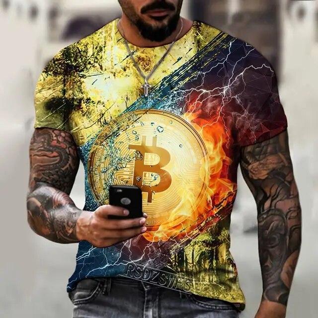 Baibao QIQI Heren T-shirtLente en zomer nieuwe Bitcoin 3D bedrukte T-shirt met korte mouwen Casual T-shirtStreet Trend Oversized T-shirt XXL