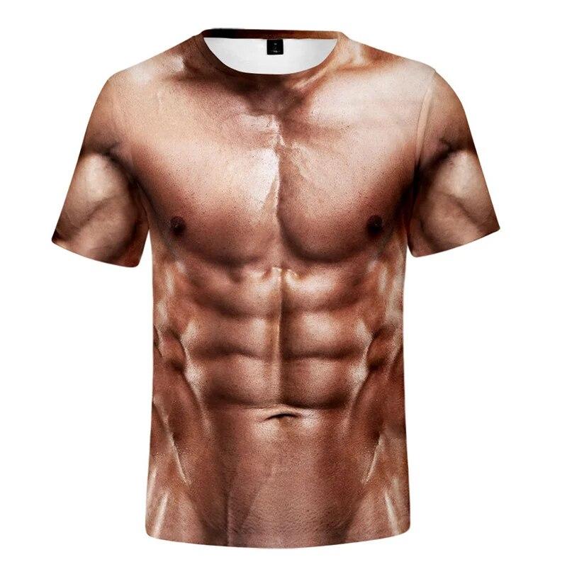 Chengyu Mode Grappige Zes-pack Abs Spier Tatoeages T-shirt voor Mannen Ronde Hals Korte Mouw Tees Cool streetwear 3D Gedrukte t-shirt S
