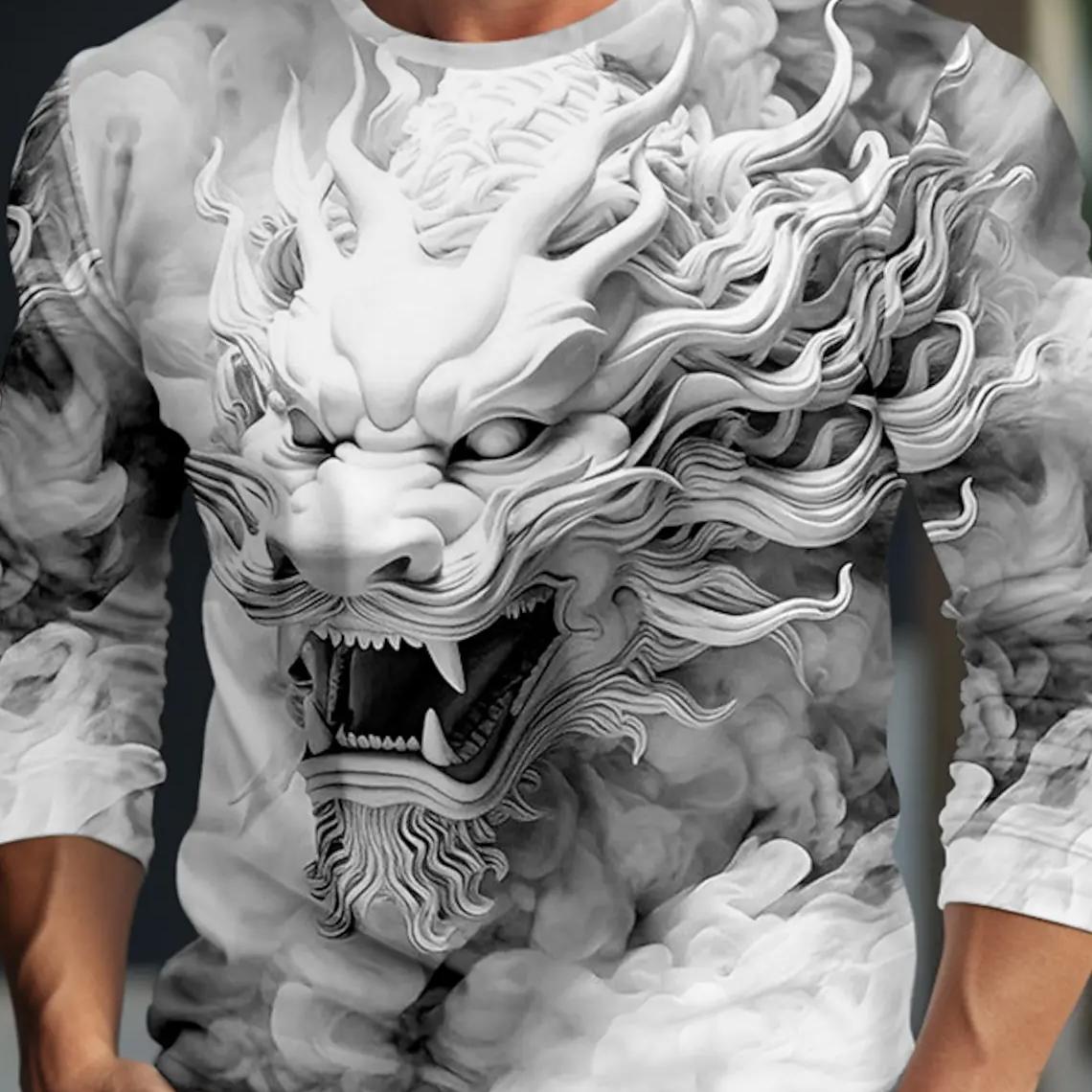ETST WENDY Heren T-shirt met lange mouwen 3D-printoverhemden Mode Dierendraak Grafische herenoversized streetwear top-tees met korte mouwen 5XL