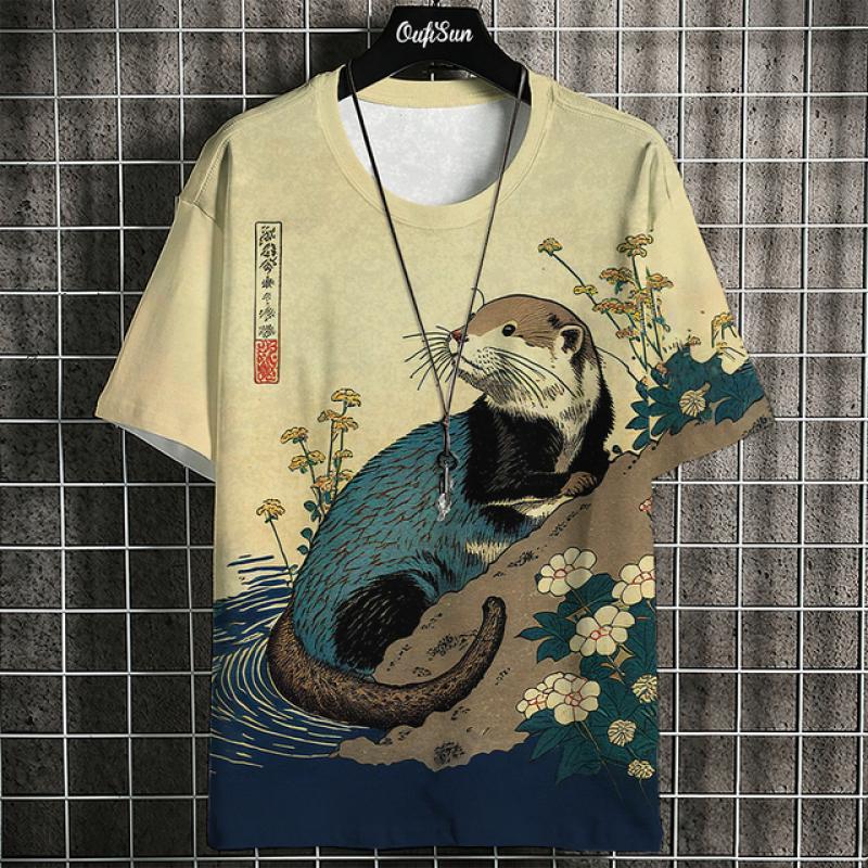ETST 03 Zomer Korte Mouw Harajuku Print Aniam T-shirt Voor Mannen O-hals Oversized Trui Mode Streetwear Mode Herenkleding XL