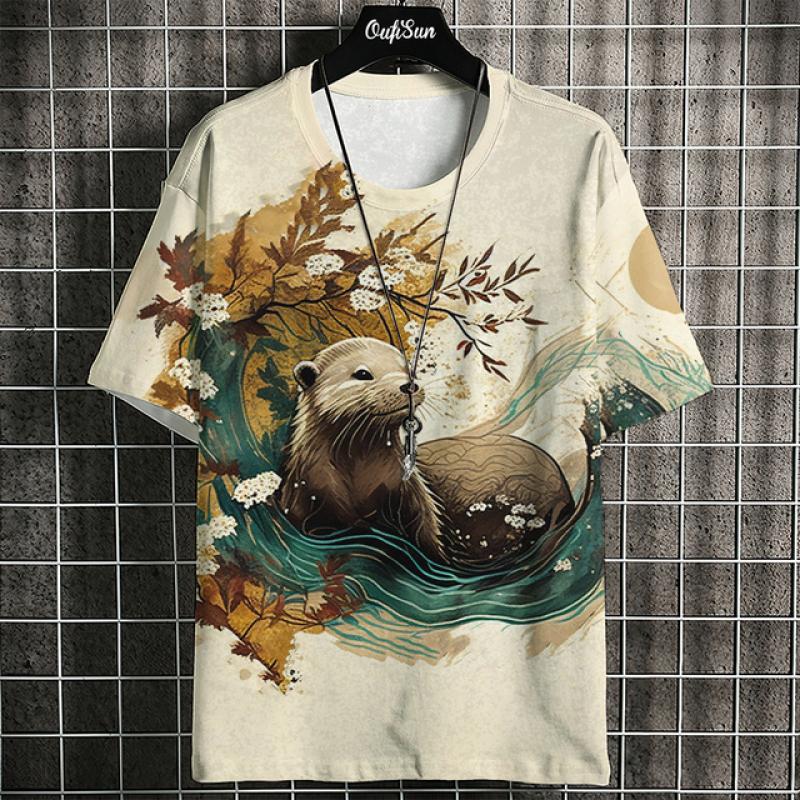 ETST 03 Zomer Korte Mouw Harajuku Print Aniam T-shirt Voor Mannen O-hals Oversized Trui Mode Streetwear Mode Herenkleding XL