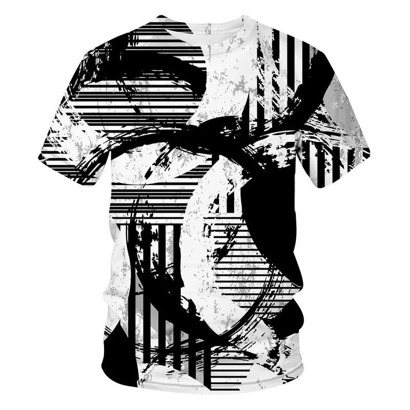 Kukebang Zomermode Casual abstracte persoonlijkheid 3D-print Heren T-shirt Street Trend Print O-kraag Losse plus size top 2XL
