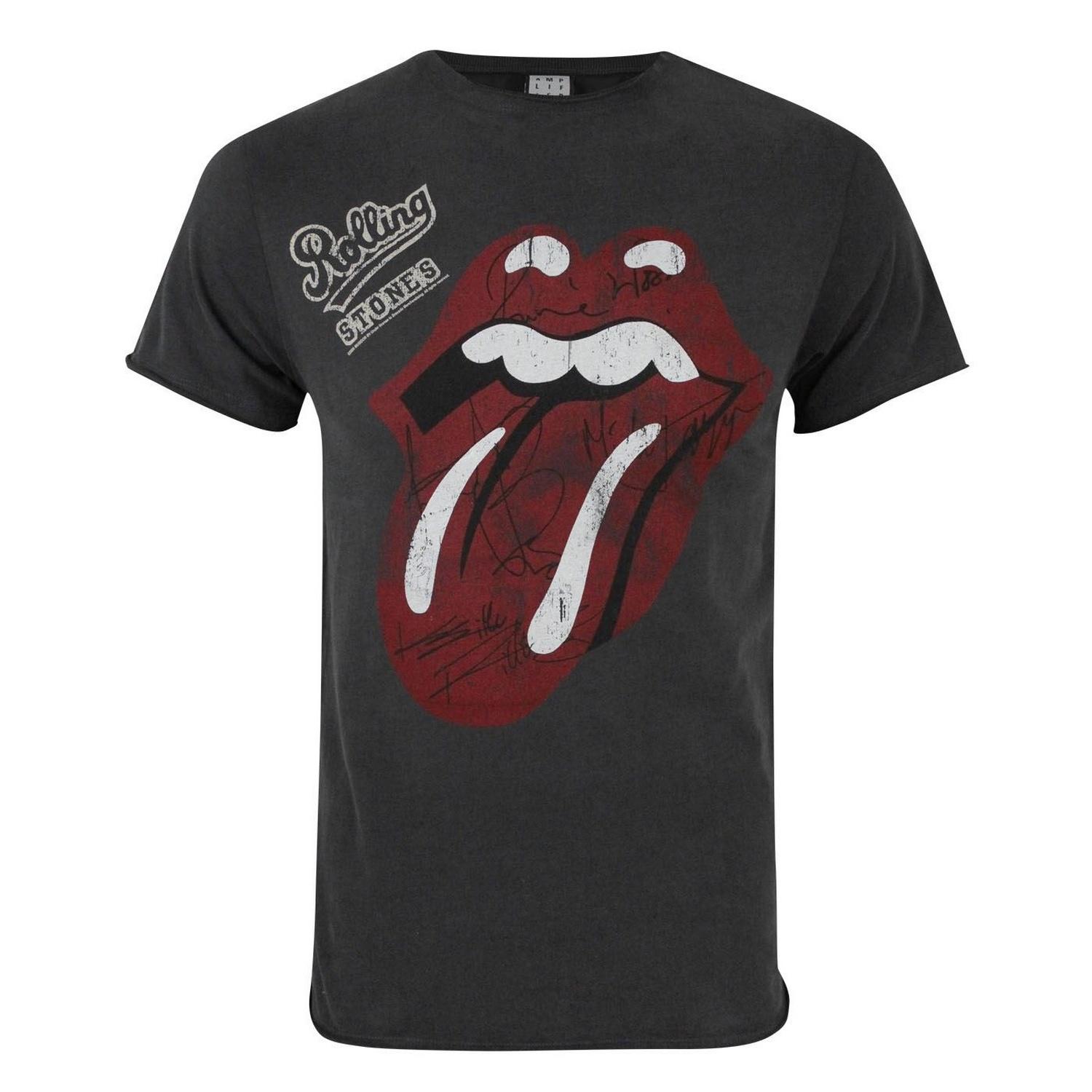 Amplified Heren Rolling Stones Tong Handtekening T-shirt houtskool