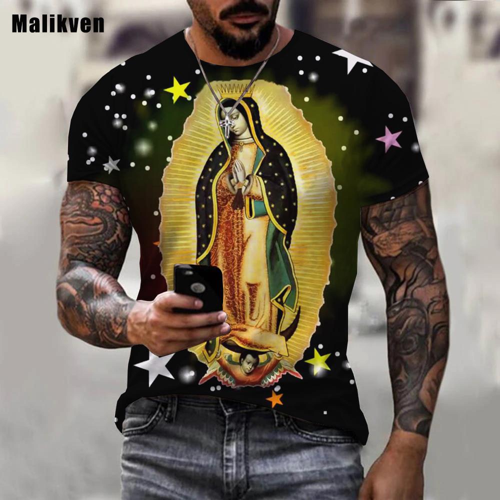 Chengyu Guadalupe Maagd Maria Katholiek Bedrukt 3D T-shirt Heren Zomer Mode Casual Kleding Harajuku Streetwear Tees Tops L