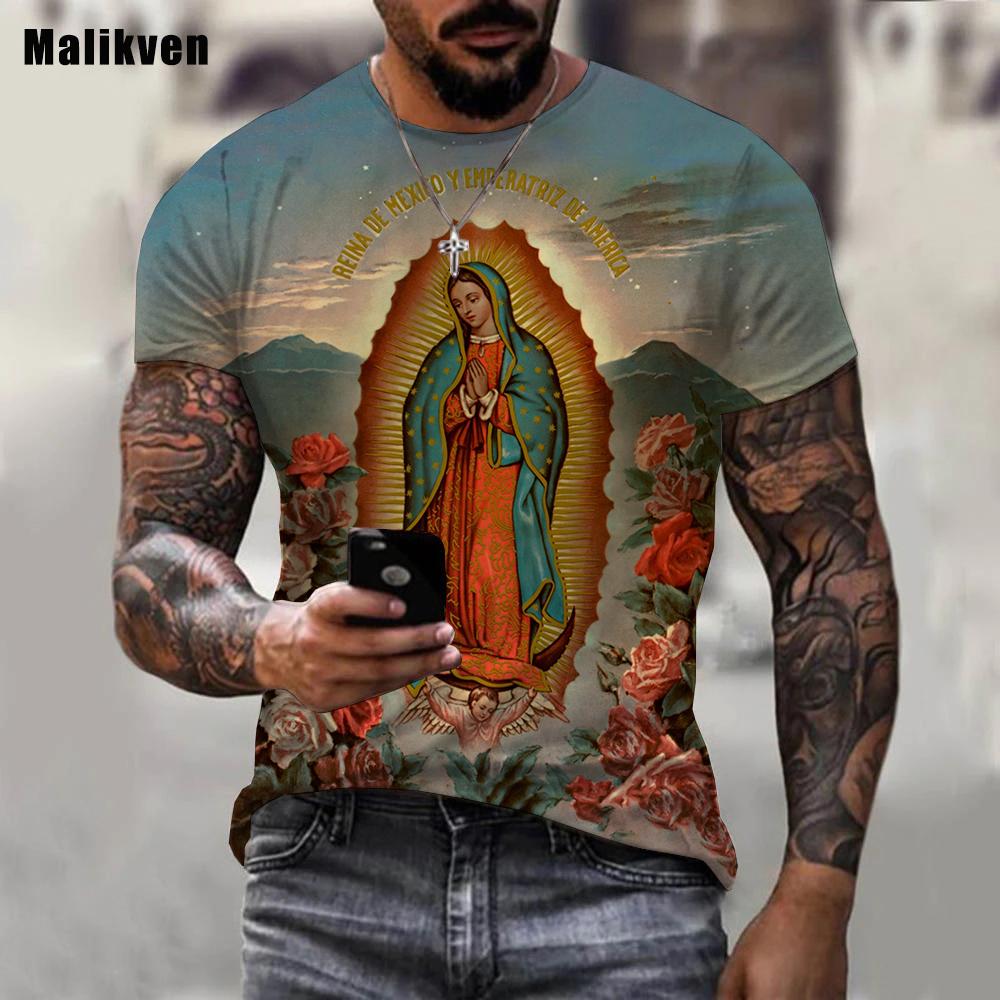 Chengyu Guadalupe Maagd Maria Katholiek Bedrukt 3D T-shirt Heren Zomer Mode Casual Kleding Harajuku Streetwear Tees Tops L