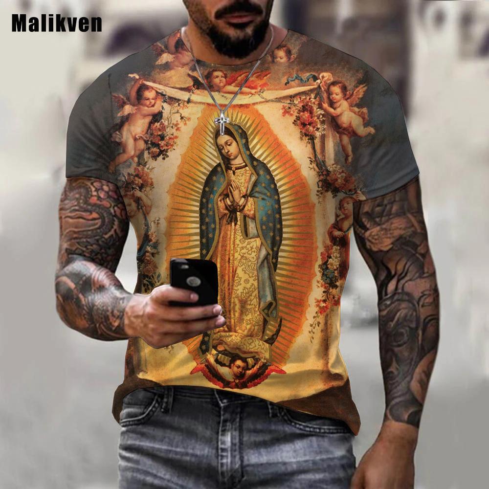 Chengyu Guadalupe Maagd Maria Katholiek Bedrukt 3D T-shirt Heren Zomer Mode Casual Kleding Harajuku Streetwear Tees Tops XL