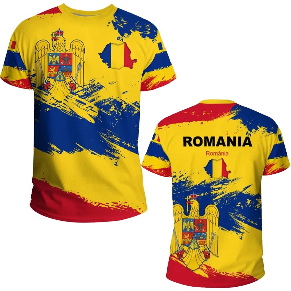 ETST WENDY 005 Roemenië Voetbalshirt Roemeense Vlag Grafische T-shirts voor Mannen Gym Sport T-shirts 3D Voetbalclub Team T-shirt Dameskleding L