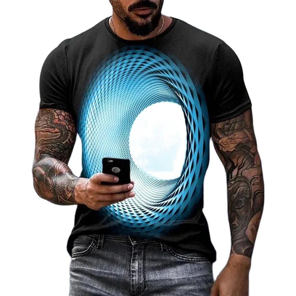 ETST 012 Fashion Hot Sales Persoonlijkheid Fun Sky grafische t-shirts Voor Mannen Nieuwe Casual Driedimensionale Vortex Gedrukt Oversized O-hals tees L