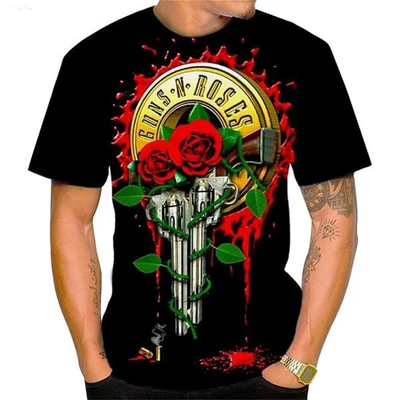 ETST 006 Nieuwe Guns N Roses T-shirts Rock Band Skull 3D Print Heren Dames T-shirt Korte Mouw Oversized Harajuku Y2k Tops Tees Kinderkleding 2XL