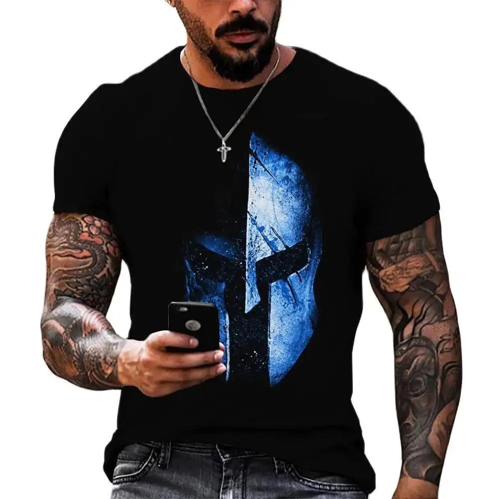 Laoxu Vintage Heren Korte Mouw T-shirt Spartan Knight 3D Print Grafisch Dagelijks Straat Zomer Oversized Tops Heren Shirts T Kleding2 XL groen