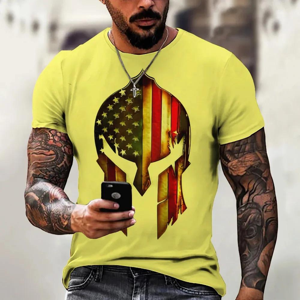 Laoxu Vintage Heren Korte Mouw T-shirt Spartan Knight 3D Print Grafisch Dagelijks Straat Zomer Oversized Tops Heren Shirts T Kleding2 6XL