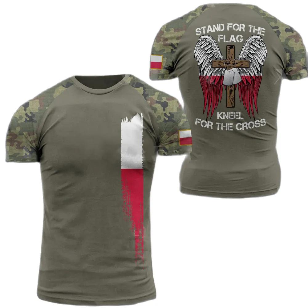 Xr-03 Poolse vlag camouflage print 3D T-shirt ronde hals heren korte mouw soldaten leger sneldrogende losse comfortabele nieuwe sporttop L
