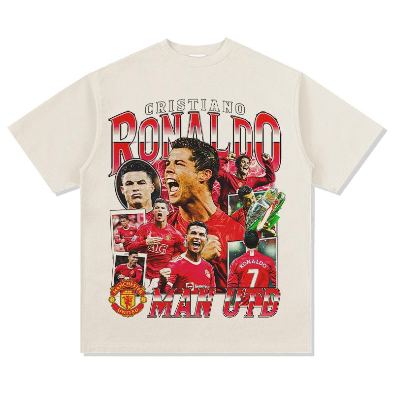 Comfortable season 2025 Voetbalster Cristiano Ronaldo patroon bedrukt T-shirt trend Comfortabel retro 100% katoen ronde hals korte mouw T-shirt L