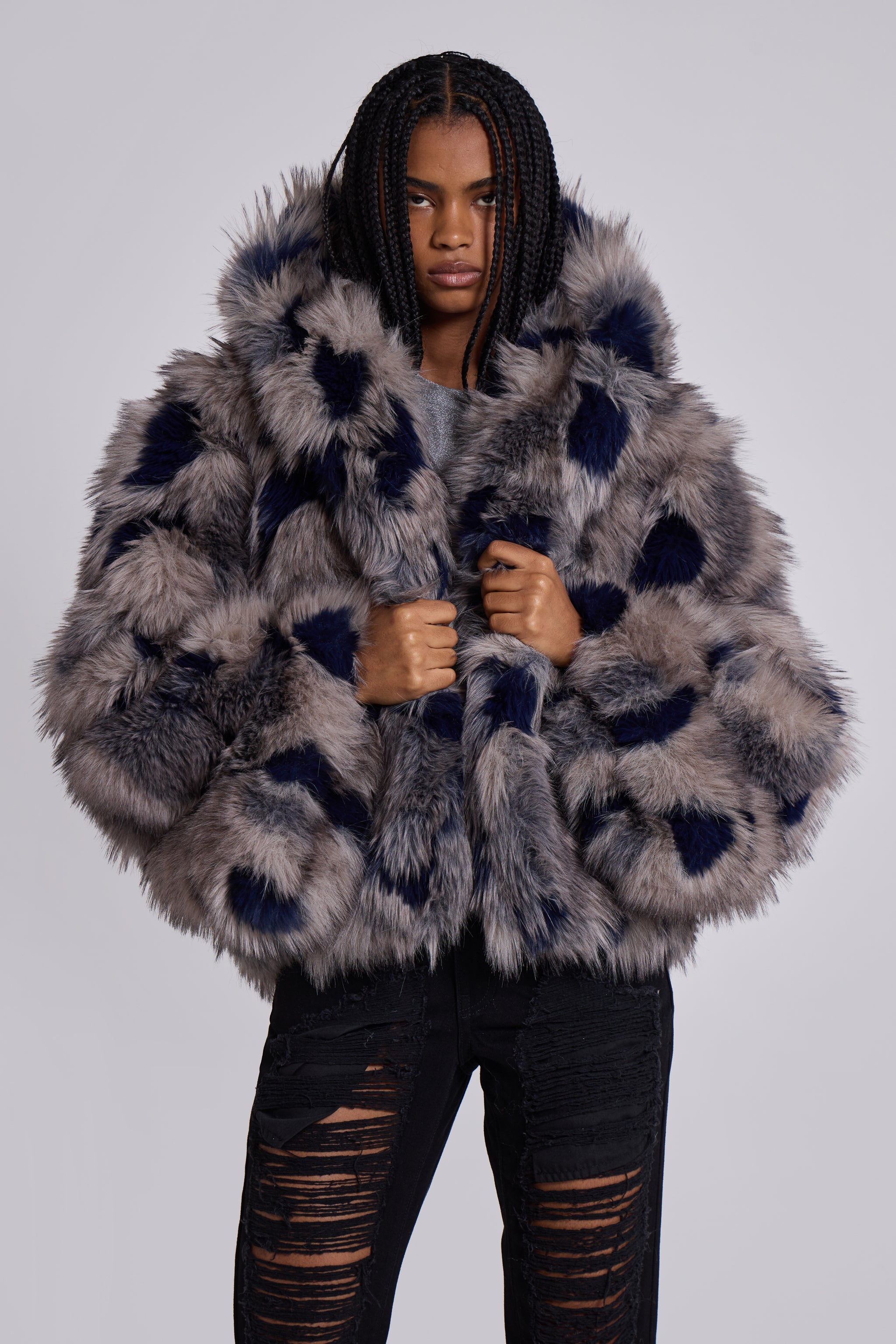 Jaded London Mara Oversized Faux Fur Coat in Ashen