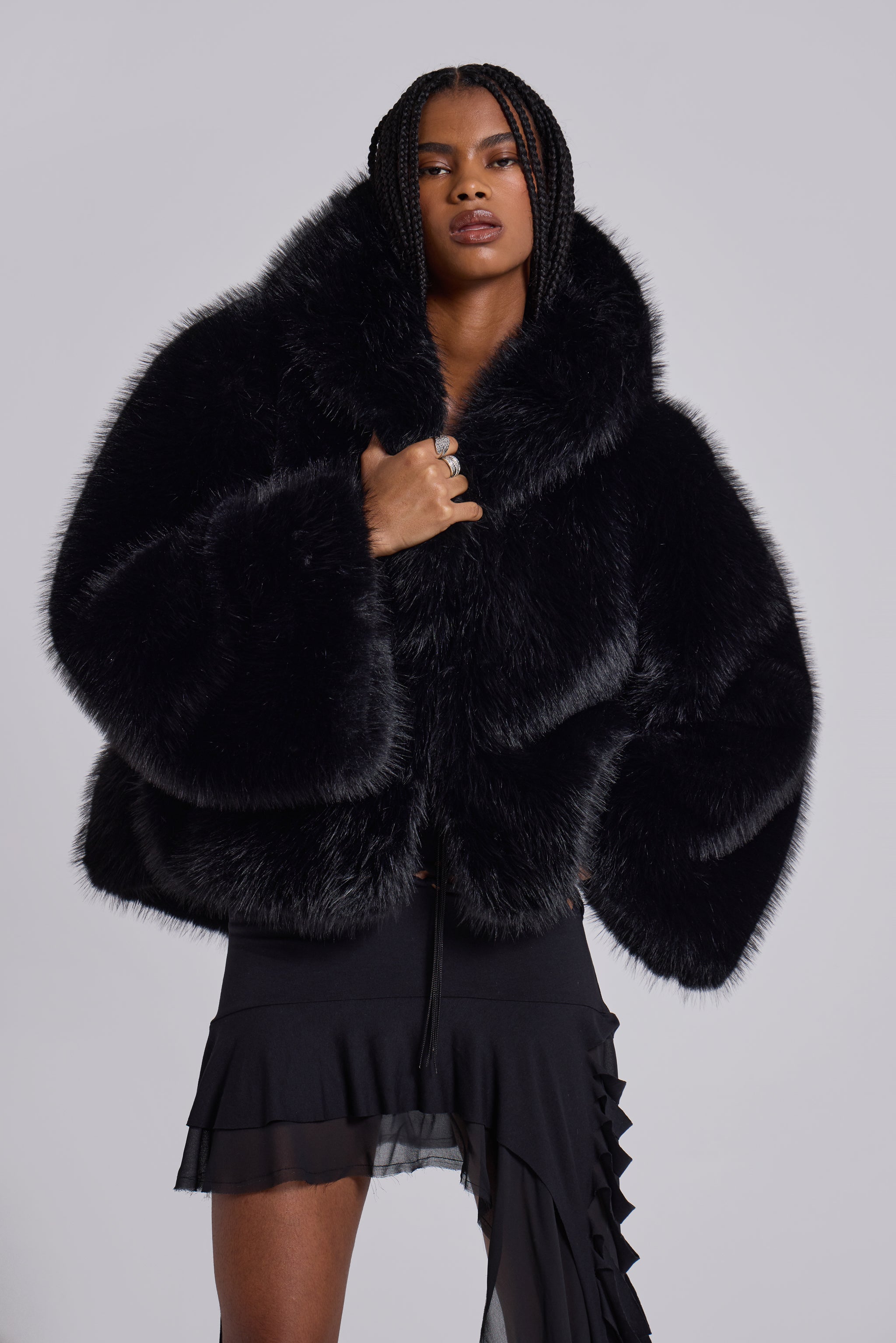 Jaded London Mara Oversized Faux Fur Coat in Black