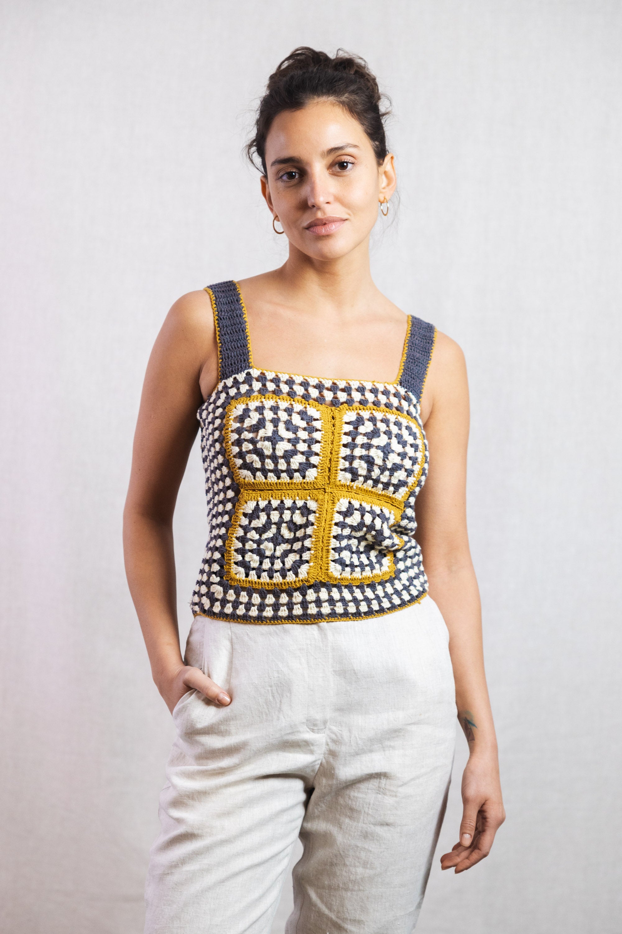 Jyoti Fair Works Damen vegan HÃ¤keltop Sashi Blau