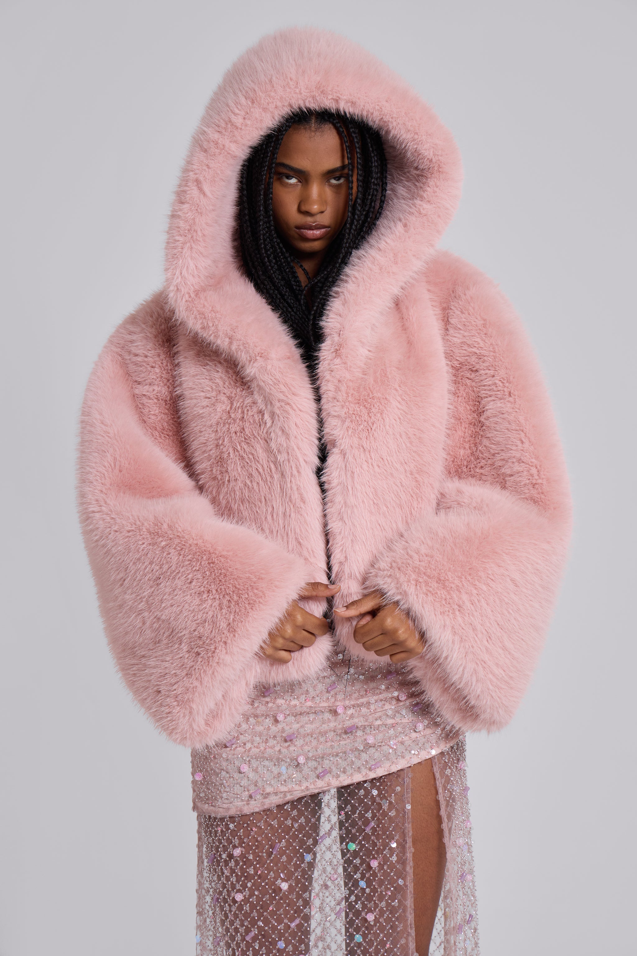 Jaded London Mara Oversized Faux Fur Coat in Pink
