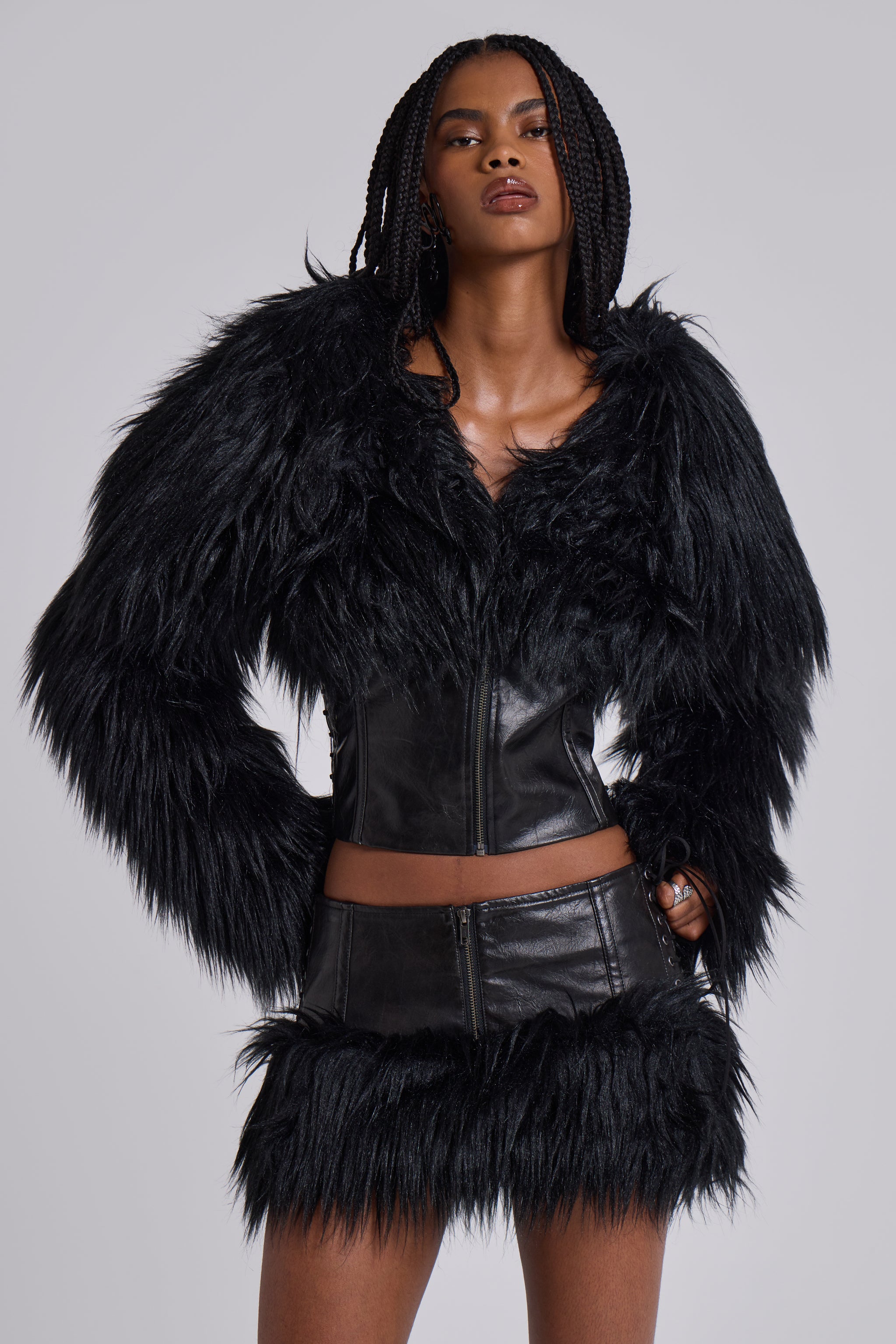Jaded London Viera Faux Fur and Leather Jacket