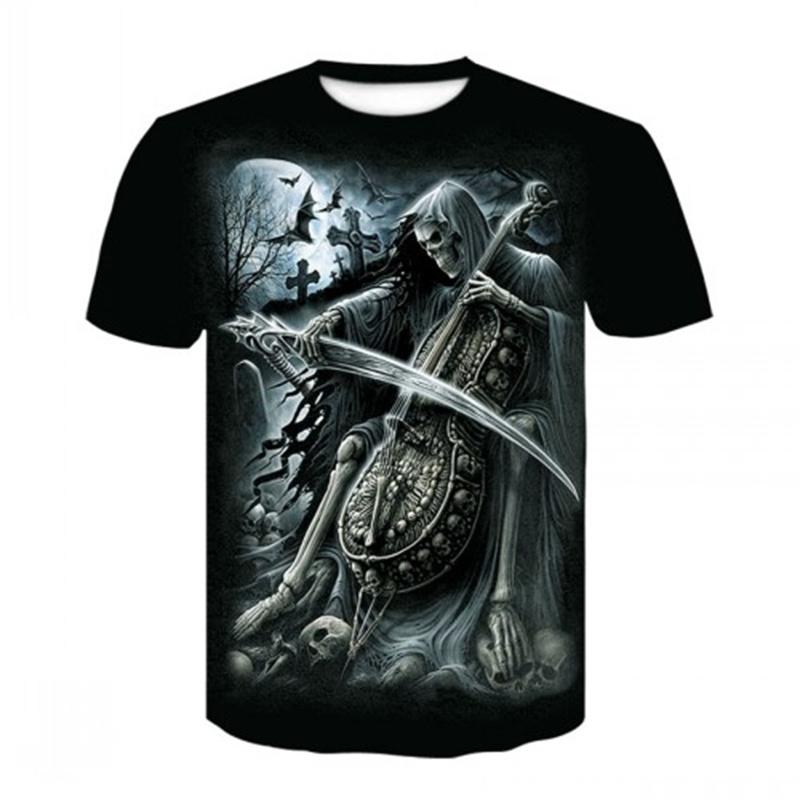 Baibao QIQI 3D Heavy Metal Skull Print T-shirts Punk Rock Heren Tops Zomer Casual Party Korte Mouw Nieuwe Trend Herenmode streetwear L