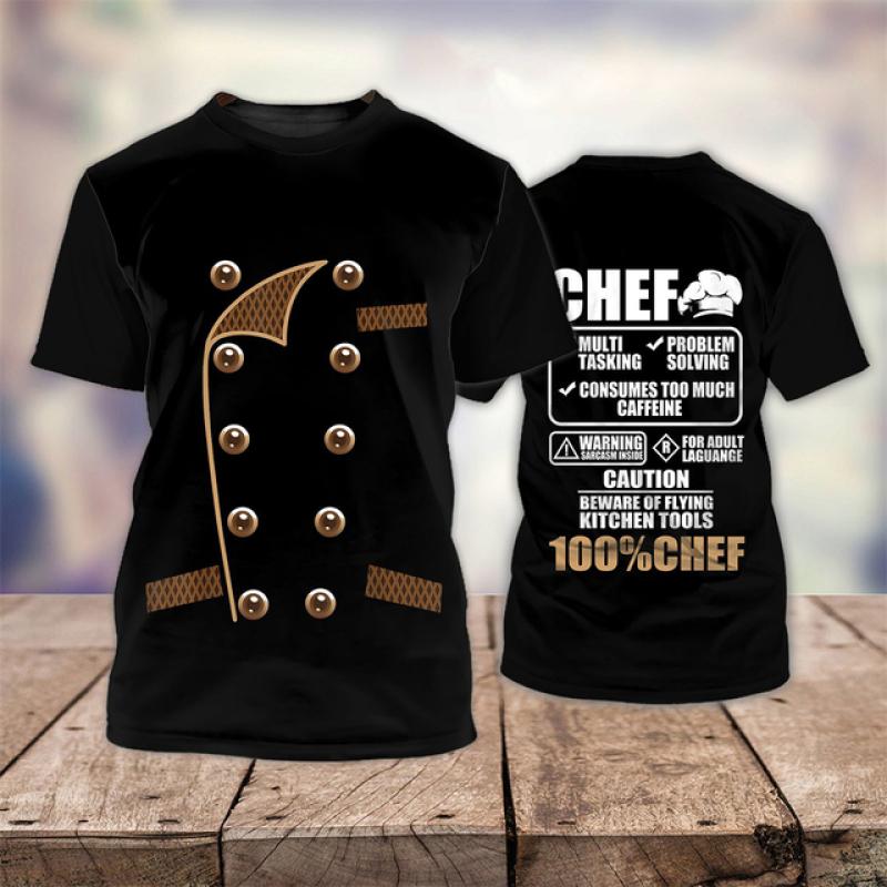 Nihao Heren T-shirt Keukengerei Print Hoogwaardige heren top Alledaagse vrijetijdskleding Werkkleding van de chef T-shirt met korte mouwen M