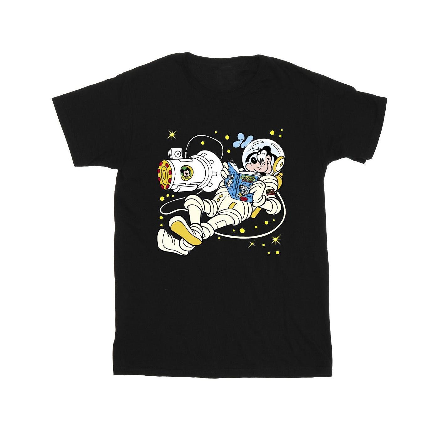Disney Goofy Reading In Space T-shirt voor heren L zwart