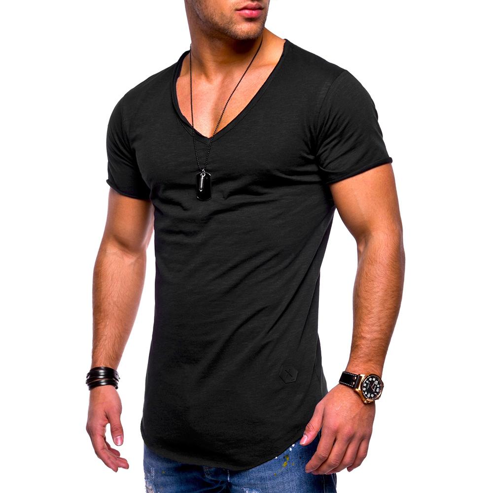 MAO MAO DIAN Heren T-shirt met korte mouwen en V-hals, casual slim-fit effen gespierde top-blouse 3XL
