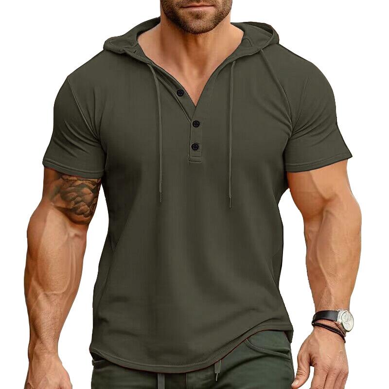 Big Thumb 2024 Zomer Gloednieuwe Heren Hood T-shirts Korte Mouw T-shirts Heren Casual Effen Kleur Tops Man Hoody voor Mannen L legergroene kleur