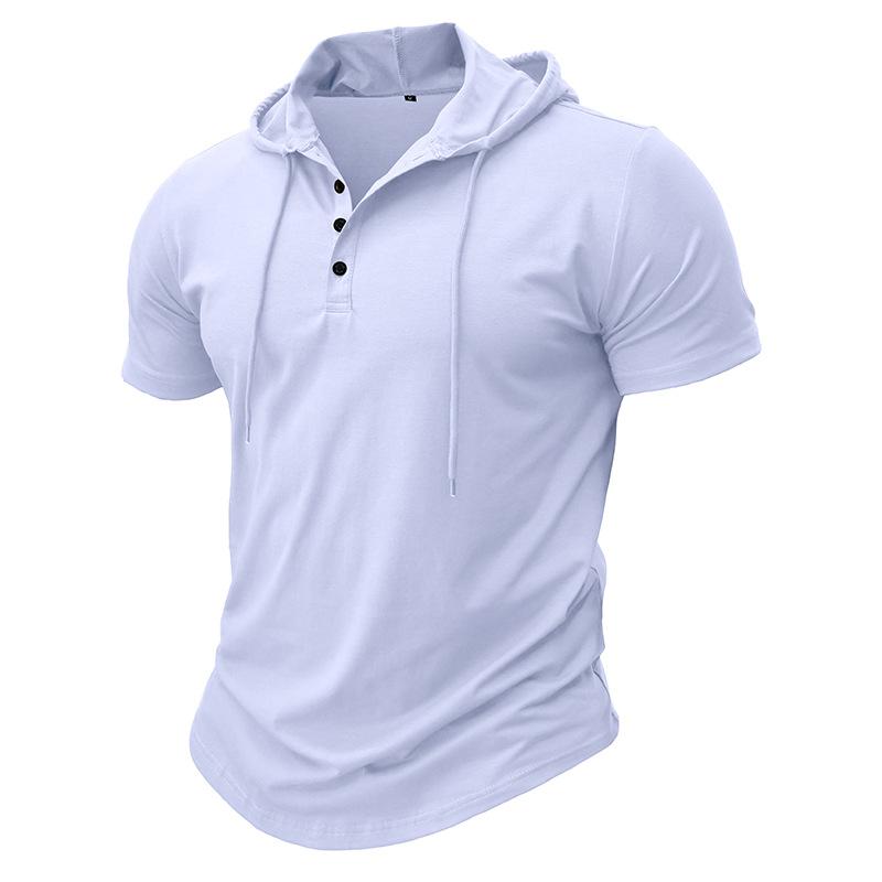 Big Thumb 2024 Zomer Gloednieuwe Heren Hood T-shirts Korte Mouw T-shirts Heren Casual Effen Kleur Tops Man Hoody voor Mannen L wit