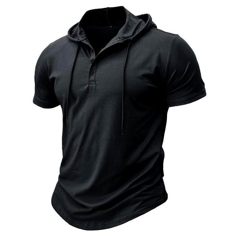 Big Thumb 2024 Zomer Gloednieuwe Heren Hood T-shirts Korte Mouw T-shirts Heren Casual Effen Kleur Tops Man Hoody voor Mannen L zwart