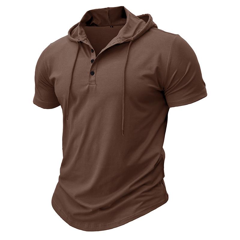 Big Thumb 2024 Zomer Gloednieuwe Heren Hood T-shirts Korte Mouw T-shirts Heren Casual Effen Kleur Tops Man Hoody voor Mannen XL bruin