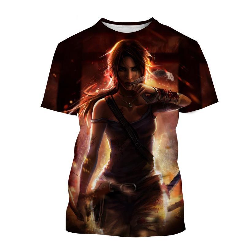 ETST 009 Nieuwe best verkochte Tomb Raider 3D-geprinte T-shirt Tomb Raider Lara Personality Heren Dames Coole straatstijl Korte mouw Kinderen XL
