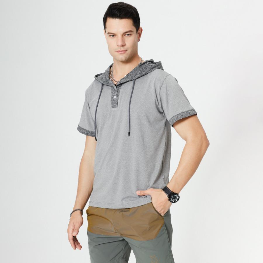 WowClassic Summer Trendy Sportwear Top Loose Men's Short Sleeve Hooded Tees Male Outdoor Running Fitness Large Size T-shirt US S lichtgrijze kleur