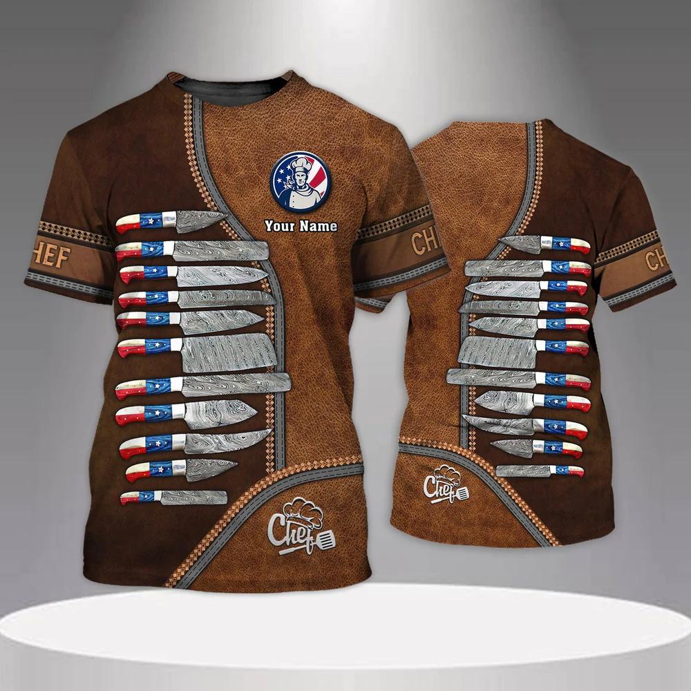 Xuhaijian02 Chef-koksuniform voor heren, gepersonaliseerd T-shirt met naam, 3D-print, informeel, 2025, snel drogend en ademend, grote maat L