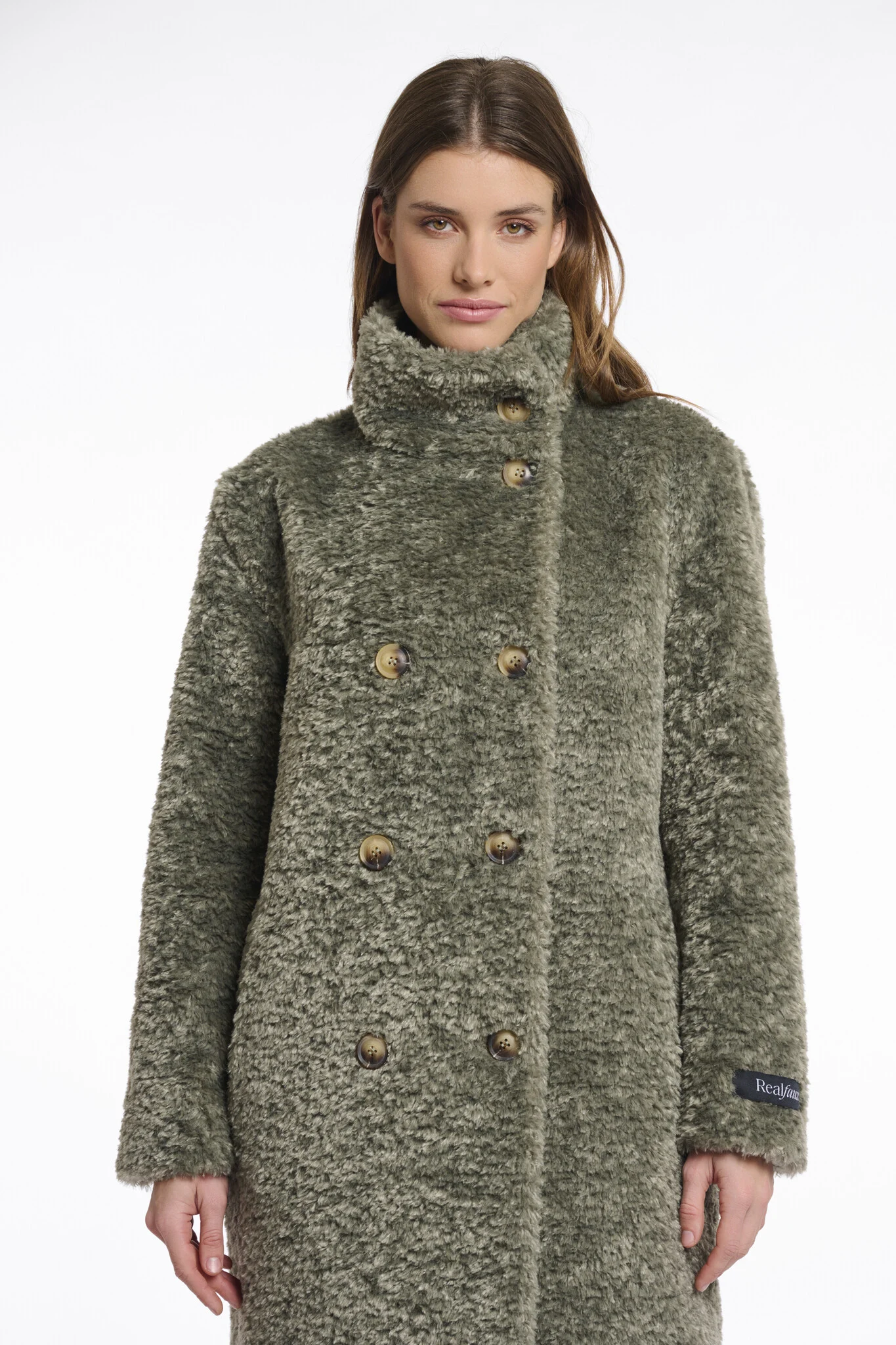 Rino & Pelle Ena.7002512 rino en pelle mid long teddy coat green ash