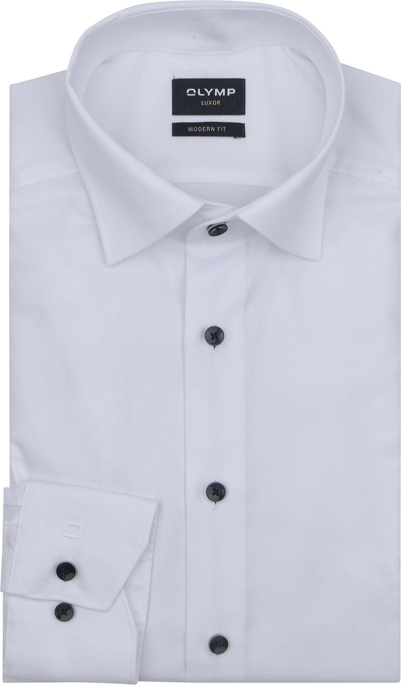 Olymp Luxor Overhemd Contrast Button Wit