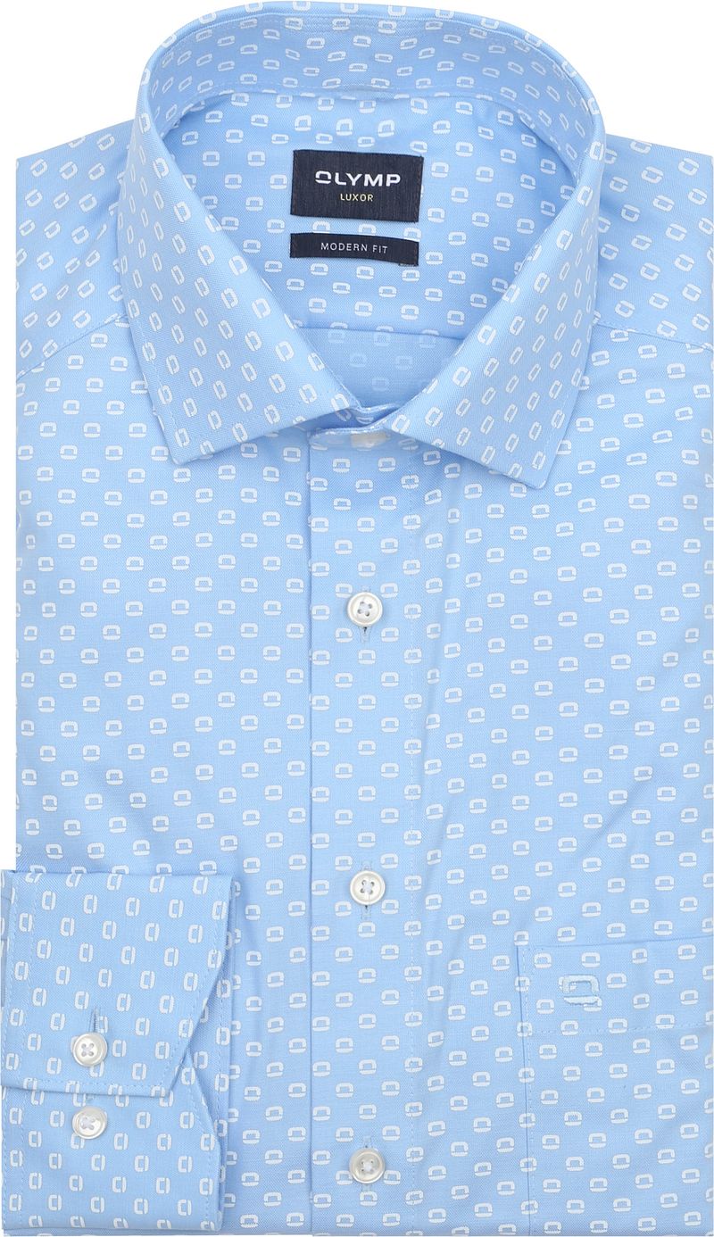 Olymp Luxor Overhemd Print Logo Blauw
