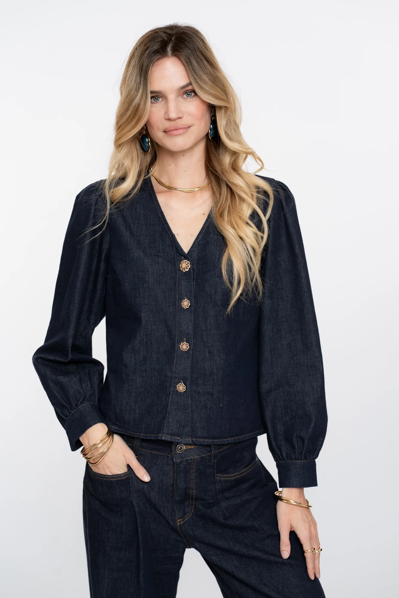 Geisha 53504-10 880 blouse denim dark blue denim