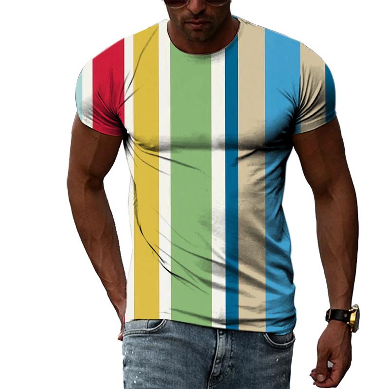 Chengyu Zomermode Strepenpatroon Heren T-shirts Casual Persoonlijkheid Koele Stijl Afdrukken Tees Trend Eenvoudige O-hals Korte Mouw Tops 3XL