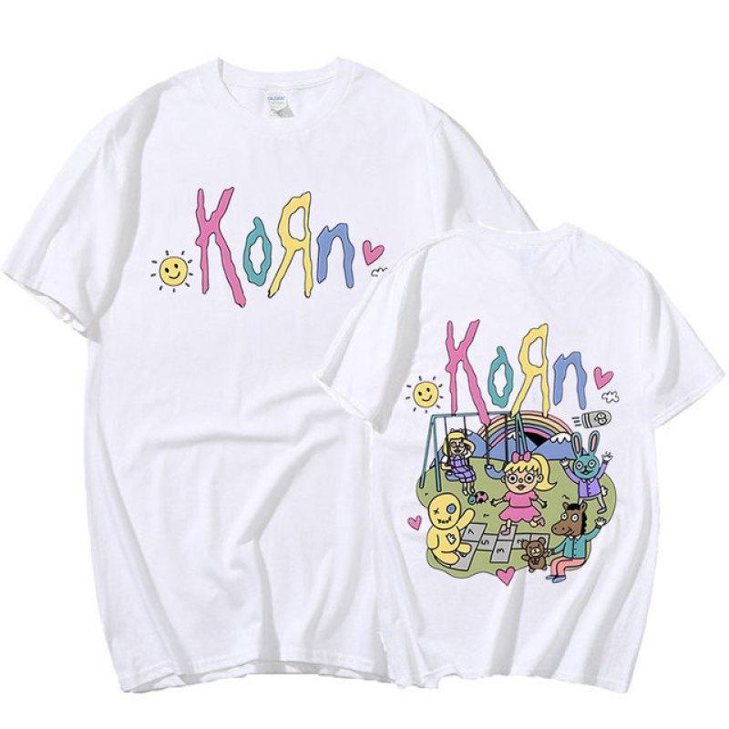 TENJINGE Trendy Korn Cartoon Rock Band Muziekalbum T-shirt heren Vintage Metal Gothic Oversized T-shirt Streetwear Zomer T-shirts met korte mouwen S