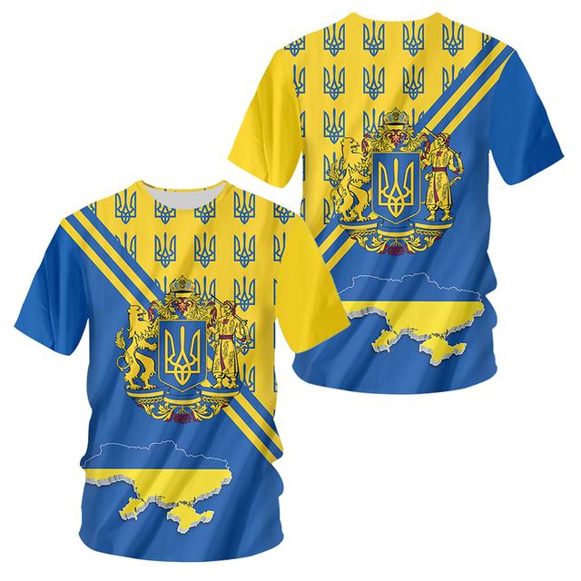 Factory Outlet Clothing Oekraïne Heren T-shirts Oekraïense Vlag Shirt 3D Bedrukt O-hals Oversized Korte Mouwen Jersey Mode Herenkleding Streetwear M blauw