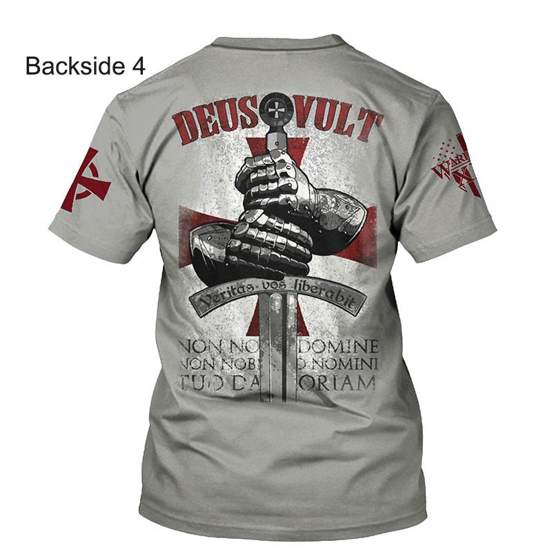 ETST 07 Crusader Tempeliers 3D Harajuku Print Knappe Retro Smaak Mode Persoonlijkheid Straat mannen Ronde Hals Korte Mouw T-shirt XL