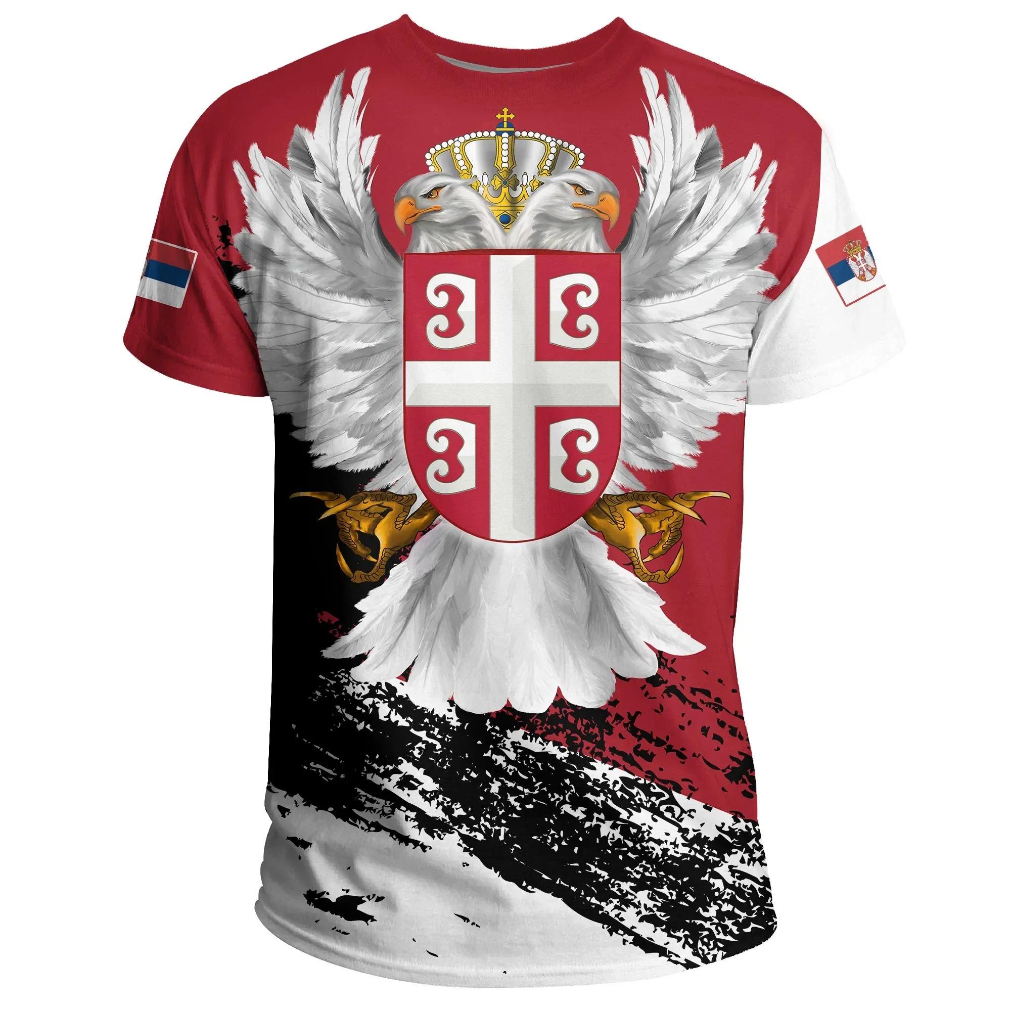 Xin nan zhuang Modetrend Mannen Casual T-shirt Servië Vlag Nationaal Embleem 3d Print Oversized Losse T-shirt Harajuku Straat Top XXL