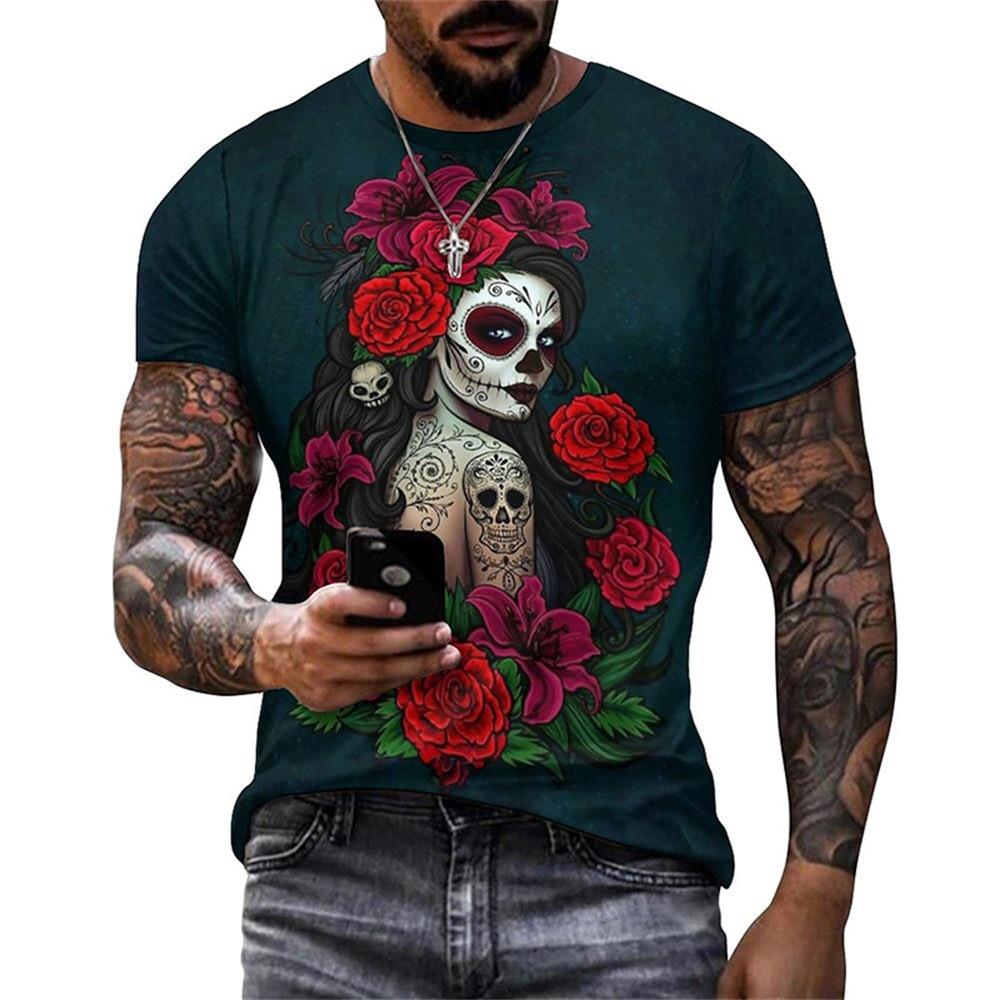 ETST 03 Mexicaanse schedel dag van de dode grafische T-shirt voor mannen dames graffiti kleding horror Goth T-shirts mode streetwear tops tees XL